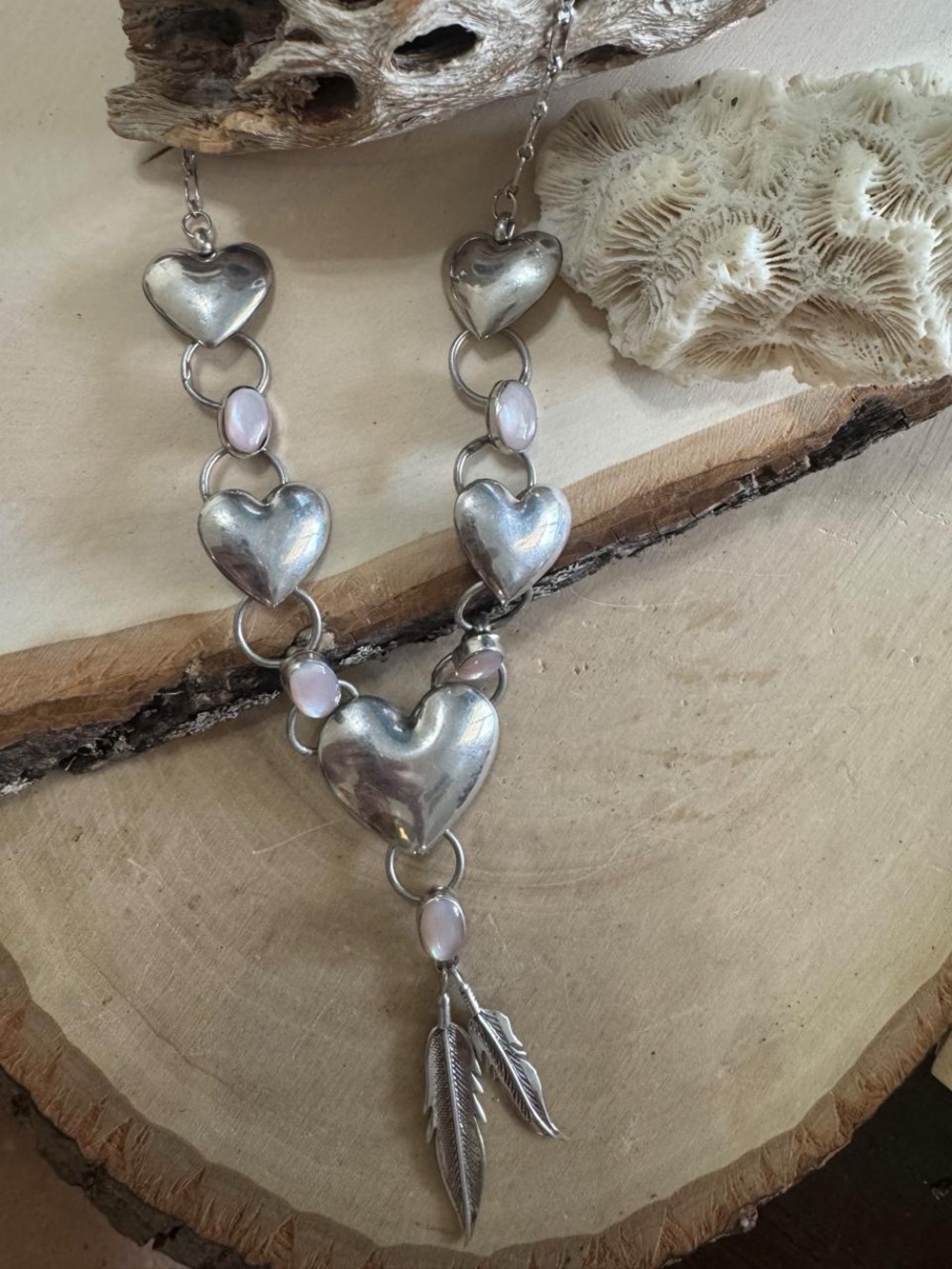 Native American Sterling Silver Heart Mother-of-Pearl Necklace